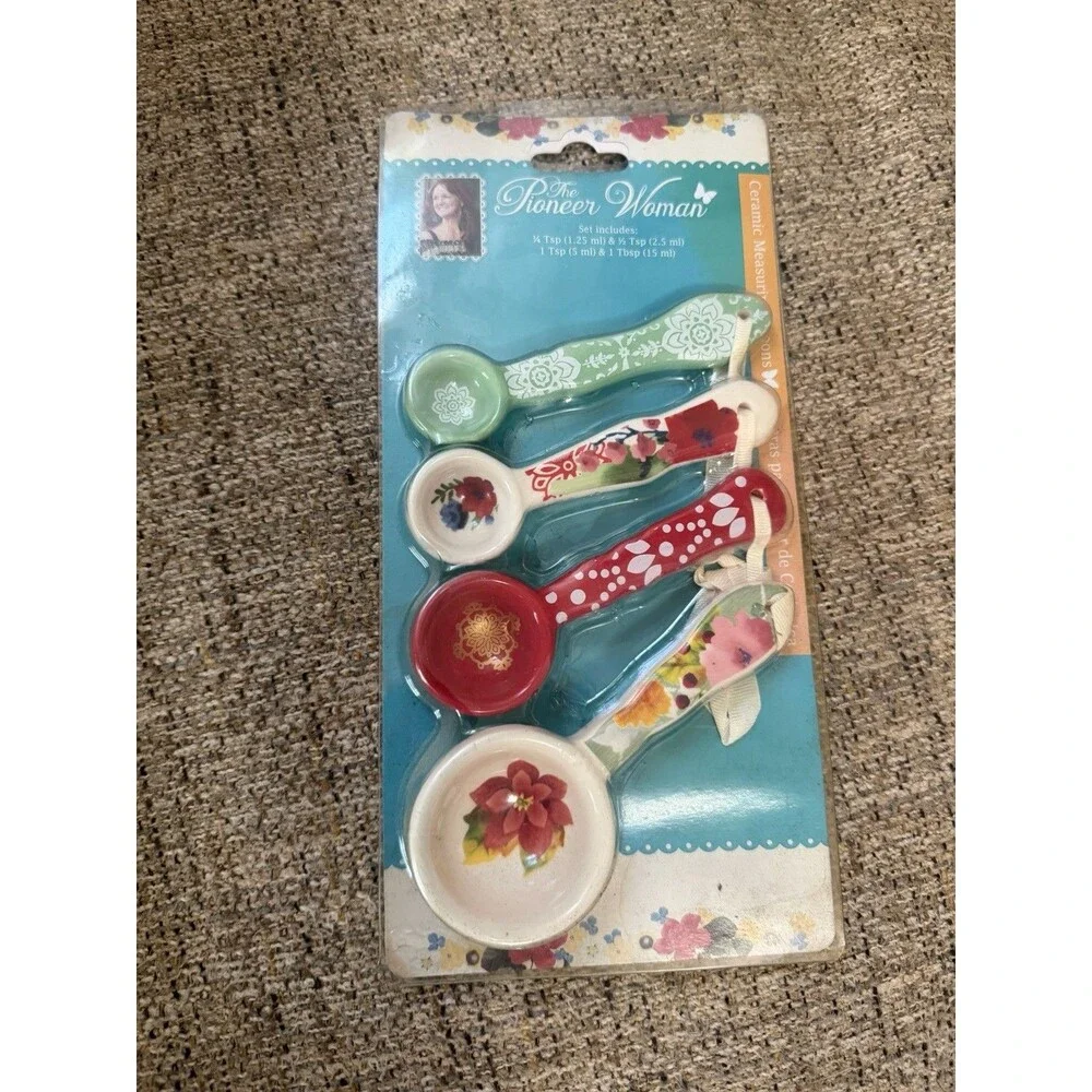 Pioneer Woman Floral Ceramic Stoneware Measuring Spoons 4-Piece Utensils New